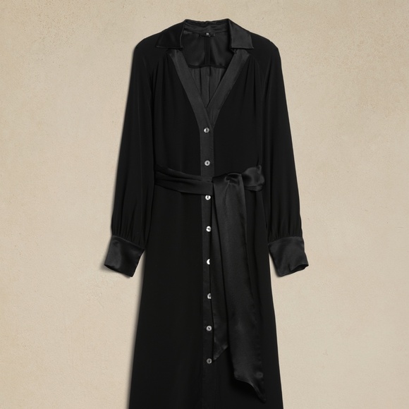 BANANA REPUBLIC Felisa Midi Shirtdress, Black, Size Medium - Picture 7 of 7